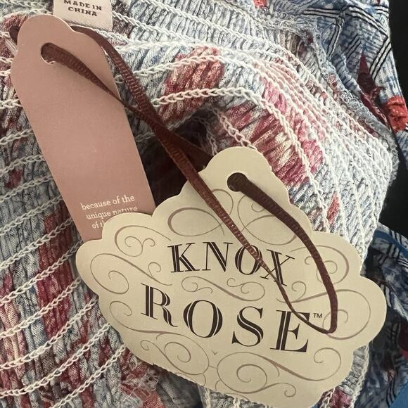 Knox Rose Smocked Maxi Dress Blue Floral Size Large NWT Coquette Bohemian - Picture 11 of 13